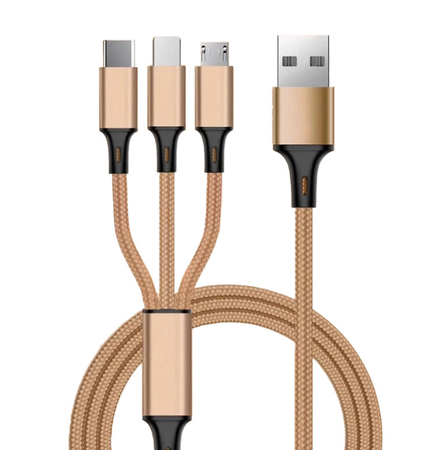 Cable de carga universal 3 en 1: 1,2 m, carga rápida de 3 A para iPhone y Android 