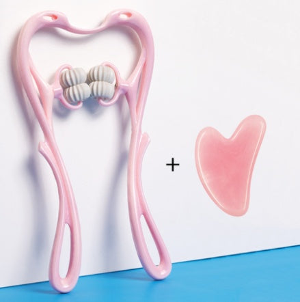 Massaggiatore Cervicale Manuale a 6 Ruote – Strumento Ergonomico "Cigno" per Sollievo Collo e Spalle + Omaggio Pietra Gua Sha in Giada