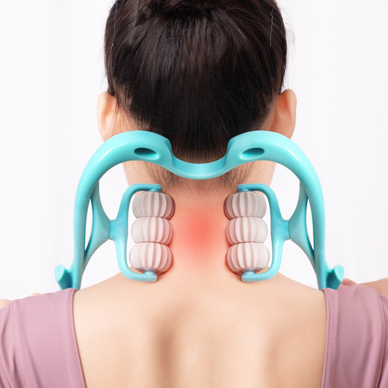 Massaggiatore Cervicale Manuale a 6 Ruote – Strumento Ergonomico "Cigno" per Sollievo Collo e Spalle + Omaggio Pietra Gua Sha in Giada