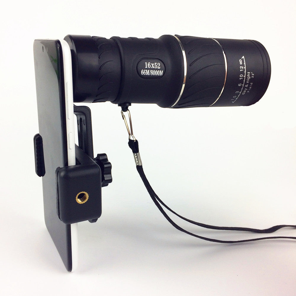 Monocolo Black Eagle 16x52 – Telescopio HD con Visione Notturna e Supporto Smartphone