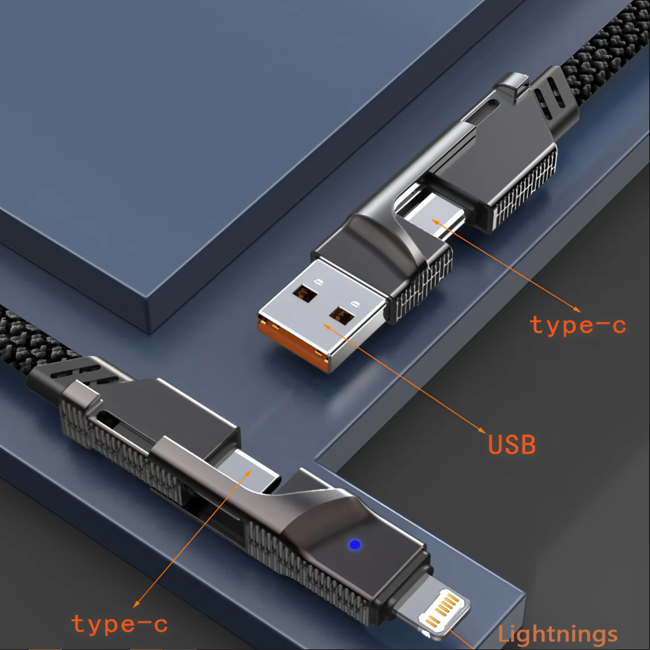 4 in 1 100W PD Fast Charging USB-C to Lightning Cable for MacBook iPhone and Android smartphones