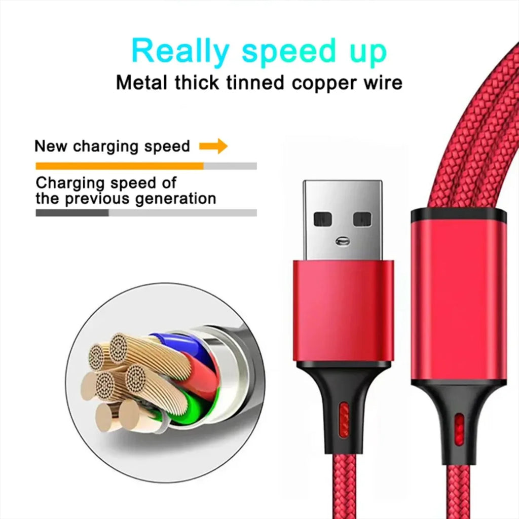 Cavo di Ricarica 3 in 1 Universale - 1.2m, 3A Fast Charge per iPhone, Smartphone Android
