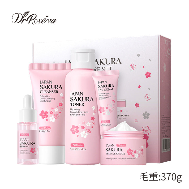 Dr. Roséva Japan Sakura Skin Care Set – Kit Completo 5 Pezzi Anti-Età e Illuminante | Con Fiori di Ciliegio, Vitamina C e Niacinamide