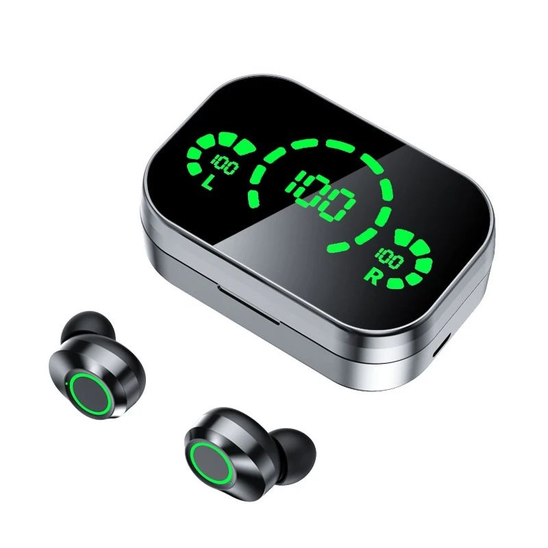 Bluetooth 5.3 YD03 TWS Earbuds - Wireless Mirror Design, Digital Display, IPX4, Black