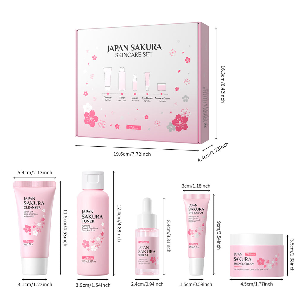 Dr. Roséva Japan Sakura Skin Care Set – Kit Completo 5 Pezzi Anti-Età e Illuminante | Con Fiori di Ciliegio, Vitamina C e Niacinamide