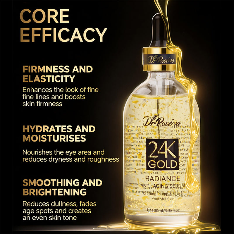 Dr. Roséva Siero Viso Anti-Età  – Oro 24K e Acido Ialuronico | Idratante e Illuminante (100ml)