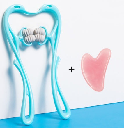 Massaggiatore Cervicale Manuale a 6 Ruote – Strumento Ergonomico "Cigno" per Sollievo Collo e Spalle + Omaggio Pietra Gua Sha in Giada
