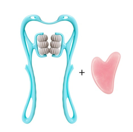 Massaggiatore Cervicale Manuale a 6 Ruote – Strumento Ergonomico "Cigno" per Sollievo Collo e Spalle + Omaggio Pietra Gua Sha in Giada