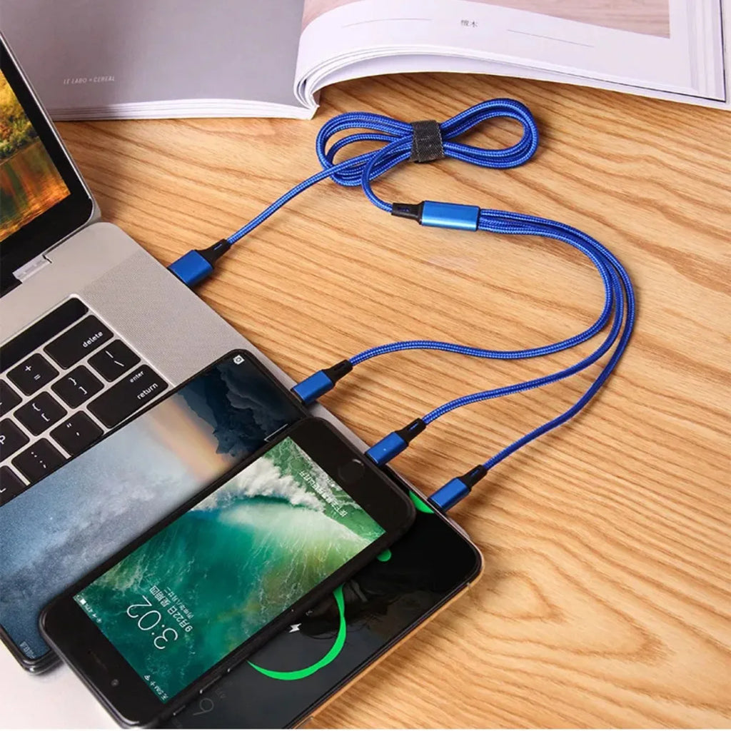 Cavo di Ricarica 3 in 1 Universale - 1.2m, 3A Fast Charge per iPhone, Smartphone Android