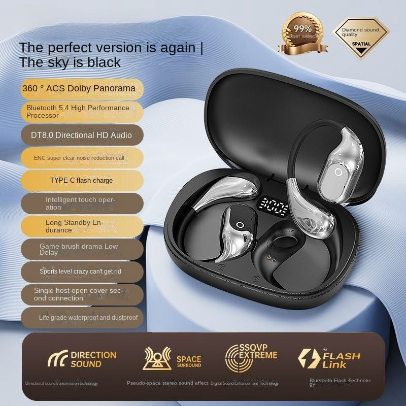 Auriculares Bluetooth 5.4 BS: Auriculares deportivos abiertos con pantalla digital y luz LED 