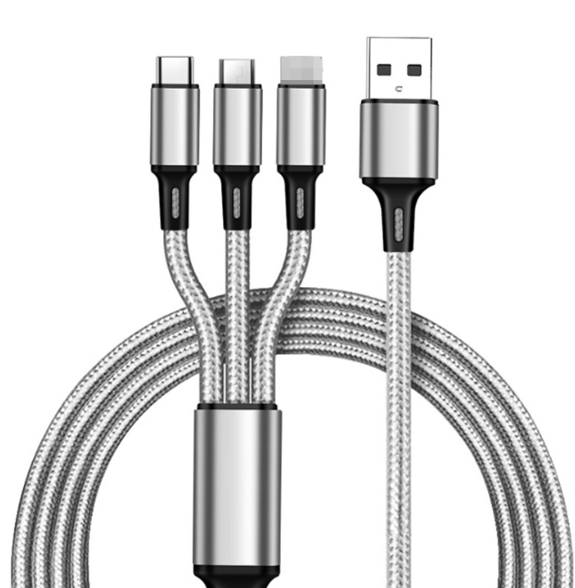 Cavo di Ricarica 3 in 1 Universale - 1.2m, 3A Fast Charge per iPhone, Smartphone Android