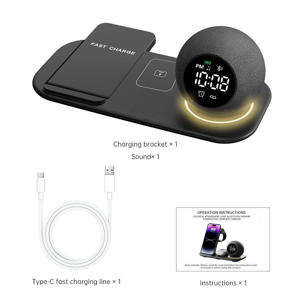 Smart Hub 6in1: Ricarica Wireless + Cuffie + Cassa Bluetooth + Sveglia Luce Notte