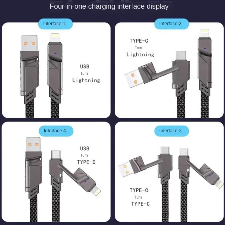 4 in 1 100W PD Fast Charging USB-C to Lightning Cable for MacBook iPhone and Android smartphones