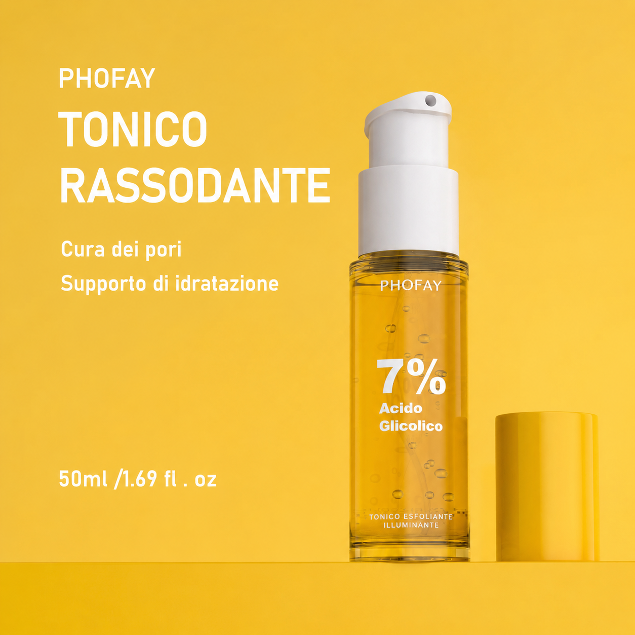 PHOFAY Tonico Esfoliante Illuminante all'Acido Glicolico 7% AHA – Effetto Glow Istantaneo (50ml)