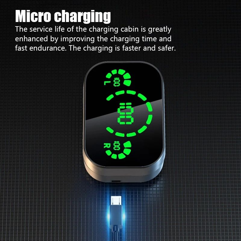 Bluetooth 5.3 YD03 TWS Earbuds - Wireless Mirror Design, Digital Display, IPX4, Black