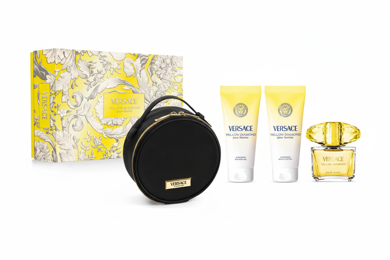 Versace Yellow Diamond Eau de Toilette 90 ml (EDT) | Profumo Donna Floreale e Luminoso + Cofanetto 4 Pezzi