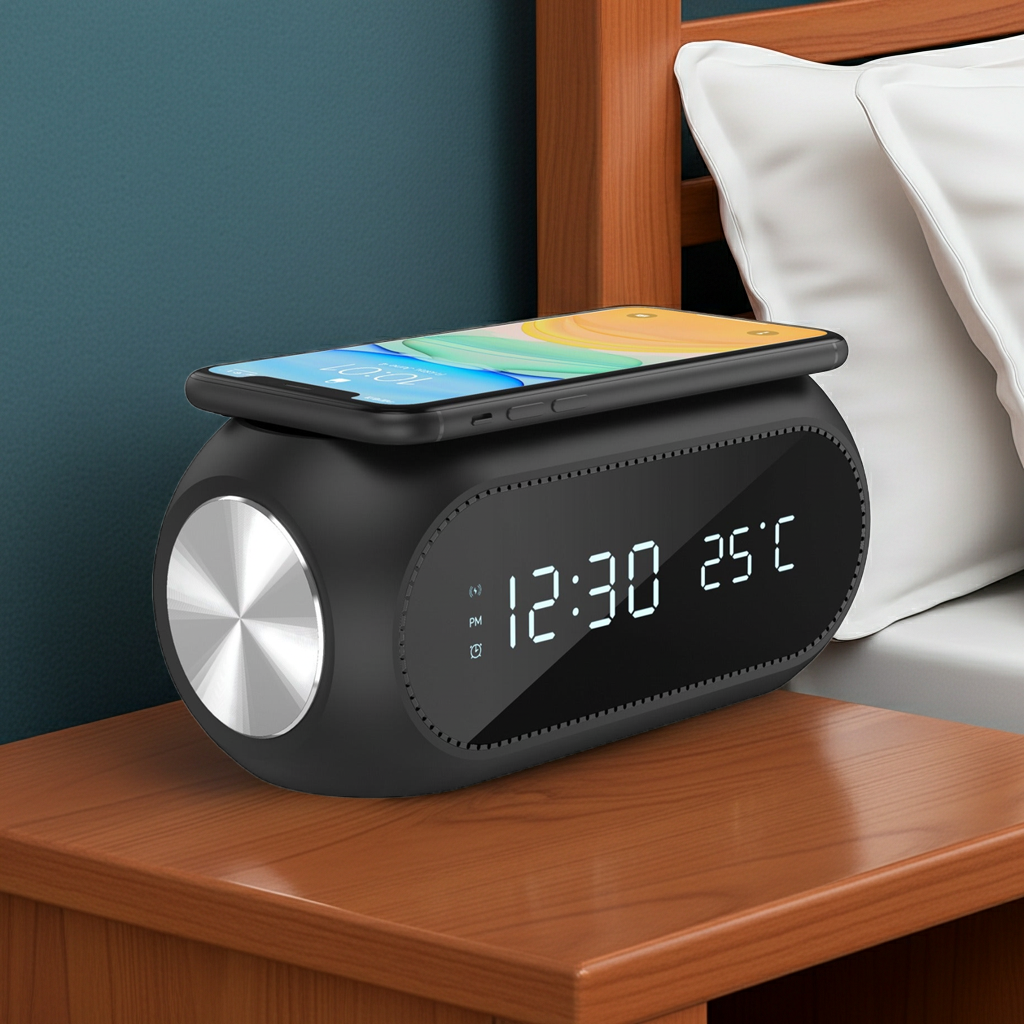 Ricarica Rapida Wireless iPhone e Smartphone Android con Sveglia Digitale LED Termometro