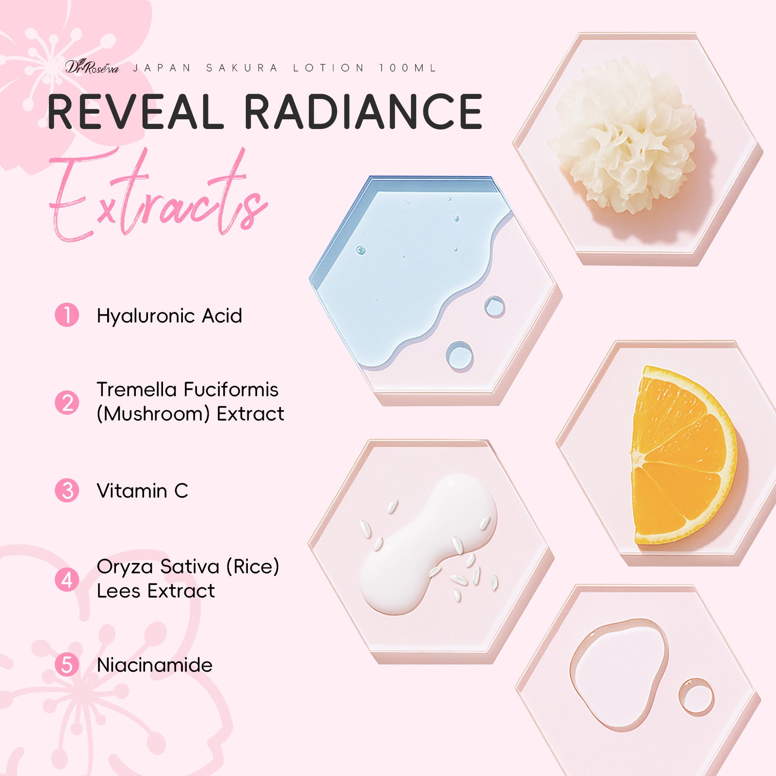 Dr. Roséva Japan Sakura Lotion – Lozione Viso Illuminante ai Fiori di Ciliegio, Vitamina C e Niacinamide (100ml)