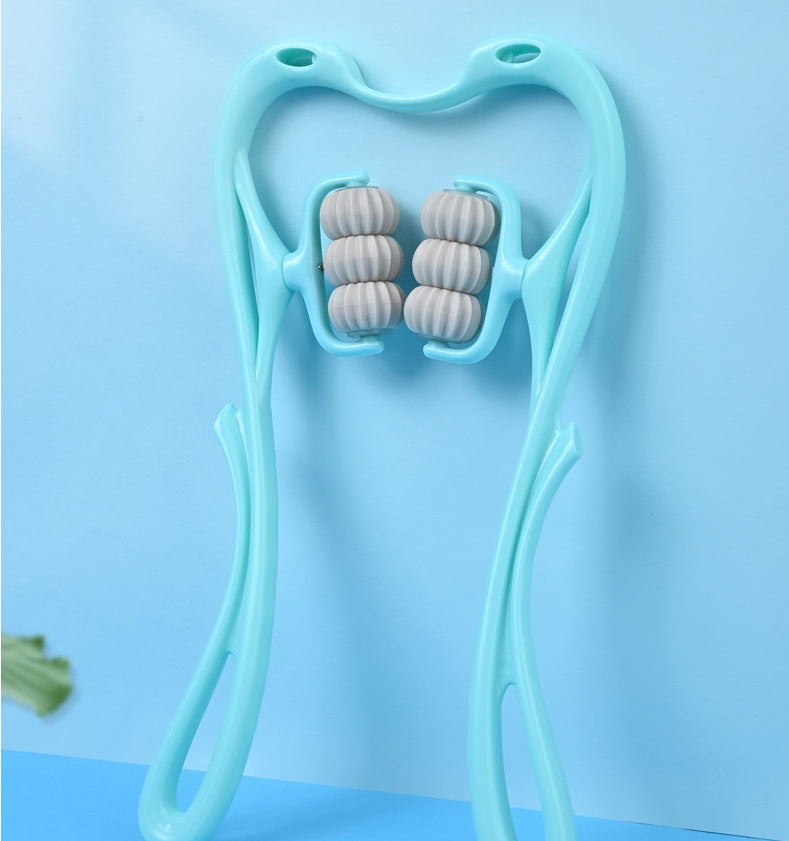 Massaggiatore Cervicale Manuale a 6 Ruote – Strumento Ergonomico "Cigno" per Sollievo Collo e Spalle + Omaggio Pietra Gua Sha in Giada