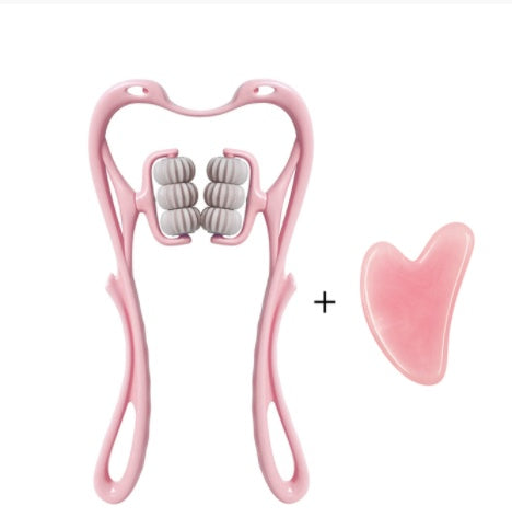 Massaggiatore Cervicale Manuale a 6 Ruote – Strumento Ergonomico "Cigno" per Sollievo Collo e Spalle + Omaggio Pietra Gua Sha in Giada