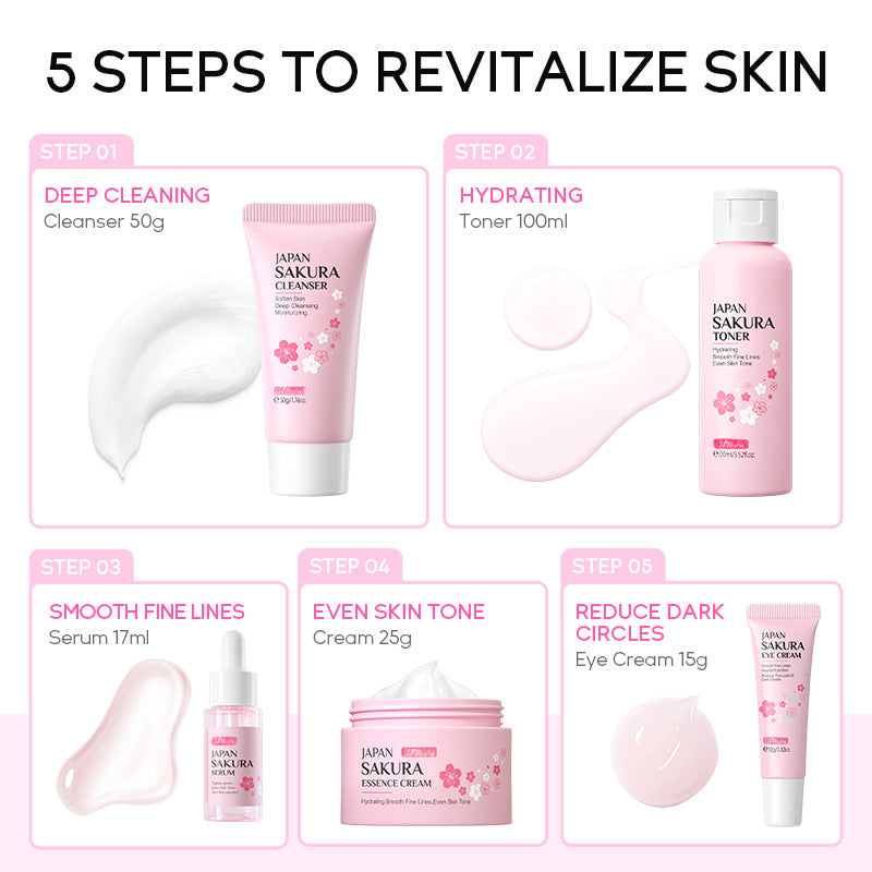 Dr. Roséva Japan Sakura Skin Care Set – Kit Completo 5 Pezzi Anti-Età e Illuminante | Con Fiori di Ciliegio, Vitamina C e Niacinamide