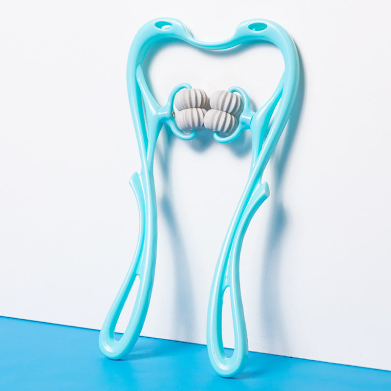 Massaggiatore Cervicale Manuale a 6 Ruote – Strumento Ergonomico "Cigno" per Sollievo Collo e Spalle + Omaggio Pietra Gua Sha in Giada