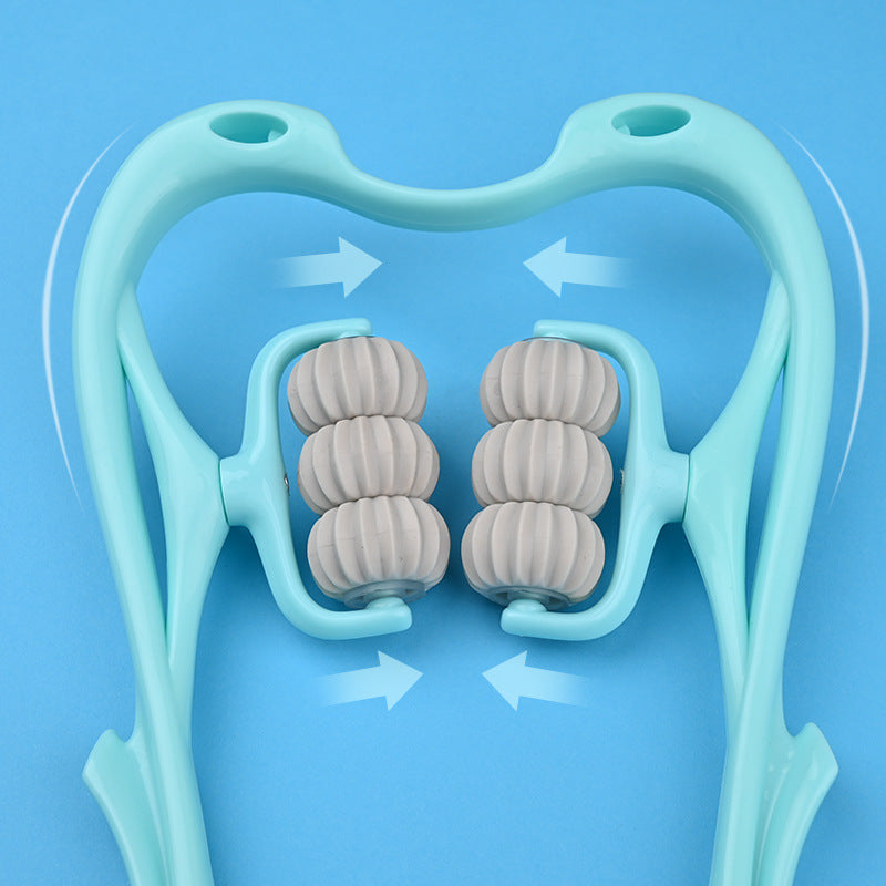 Massaggiatore Cervicale Manuale a 6 Ruote – Strumento Ergonomico "Cigno" per Sollievo Collo e Spalle + Omaggio Pietra Gua Sha in Giada